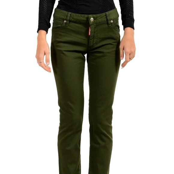 Dsquared2 Women's Olive Green Medium Waist Cropped Twiggy Jeans US XS IT 38
